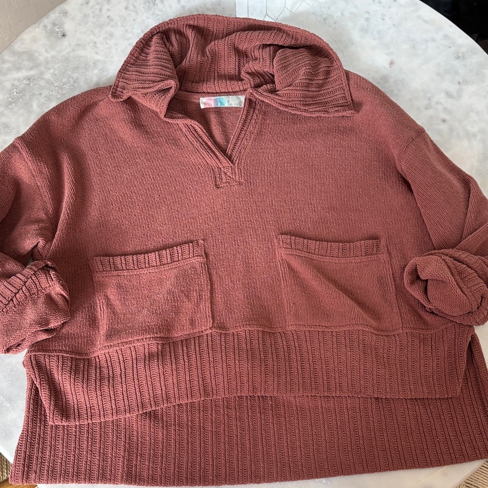 Free People Cowl Neck Sweater in Rust